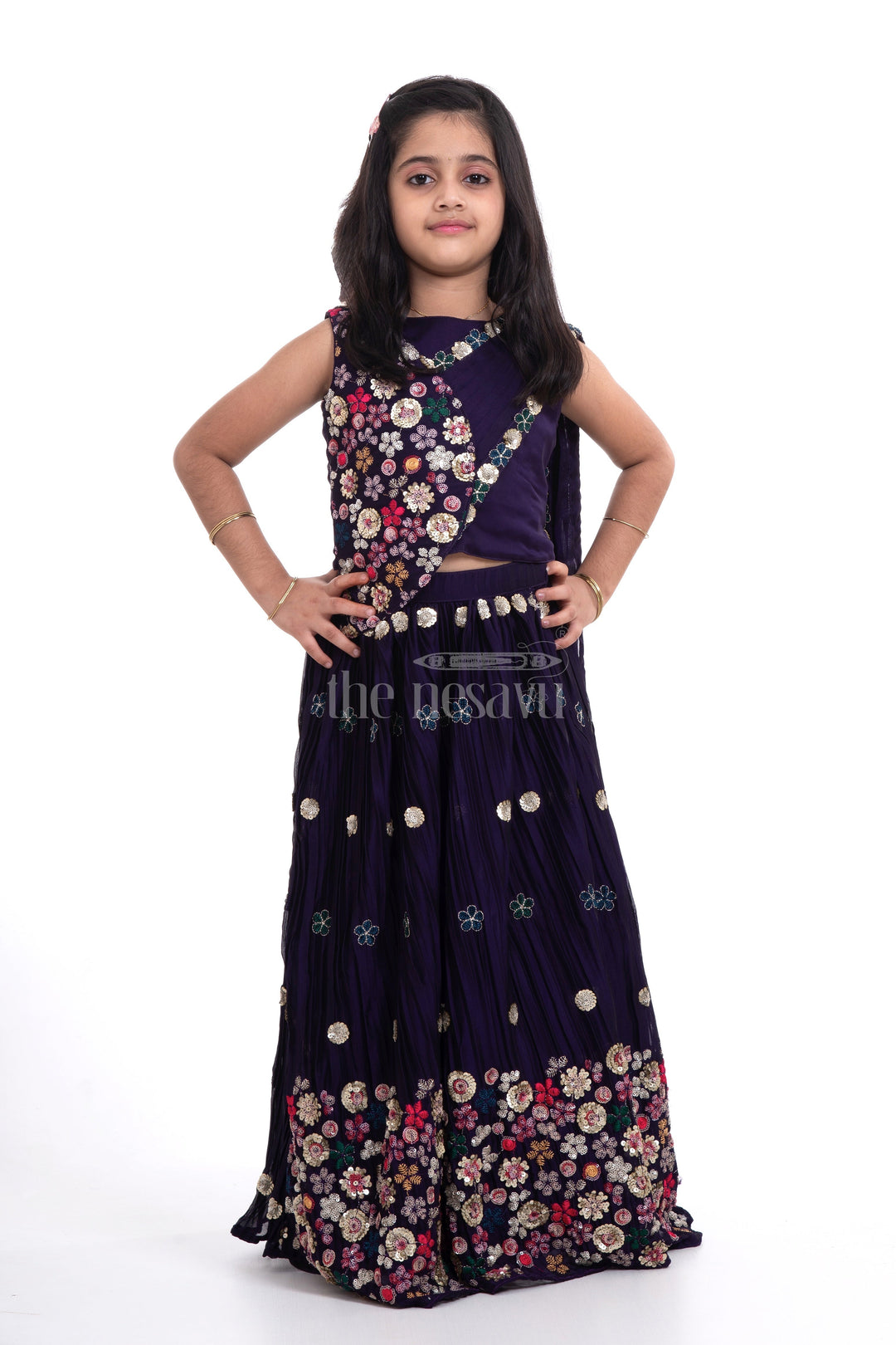 The Nesavu Girls Lehenga Choli Designer Lehenga Choli - Party Wear Dresses for Girls Nesavu 24 (5Y) / Blue GL455A-24 Designer Lehenga Choli for Girls - Embroidered Party Wear Dress