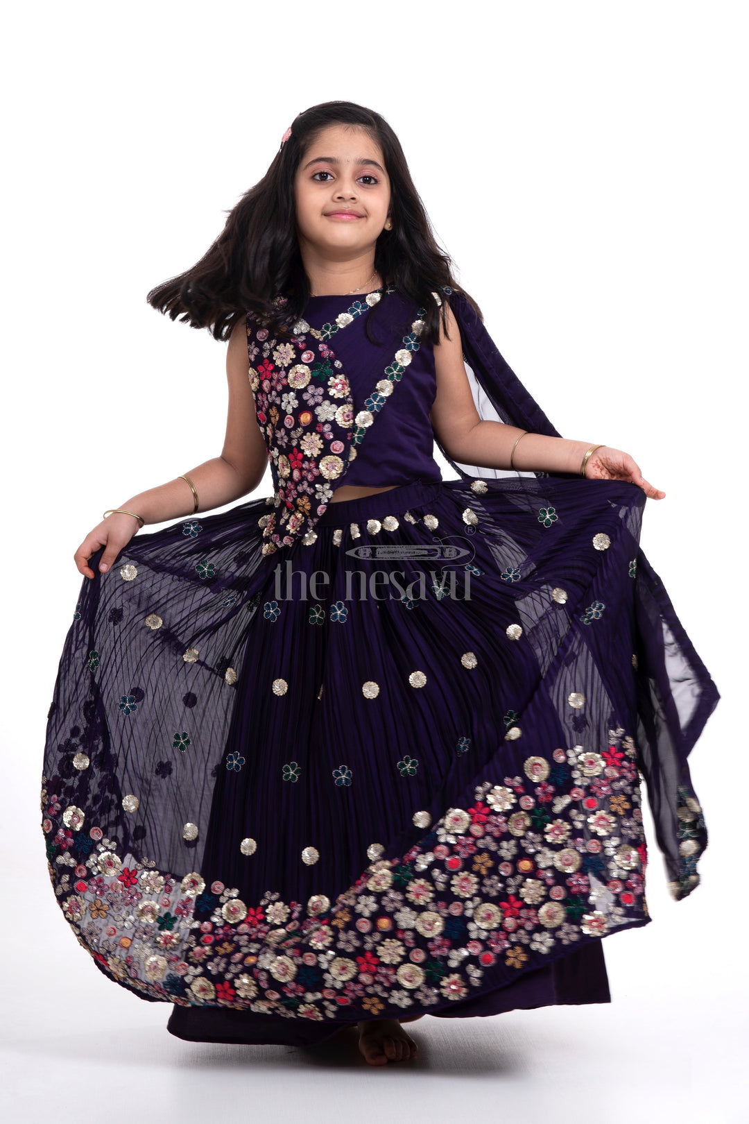 The Nesavu Girls Lehenga Choli Designer Lehenga Choli - Party Wear Dresses for Girls Nesavu Designer Lehenga Choli for Girls - Embroidered Party Wear Dress