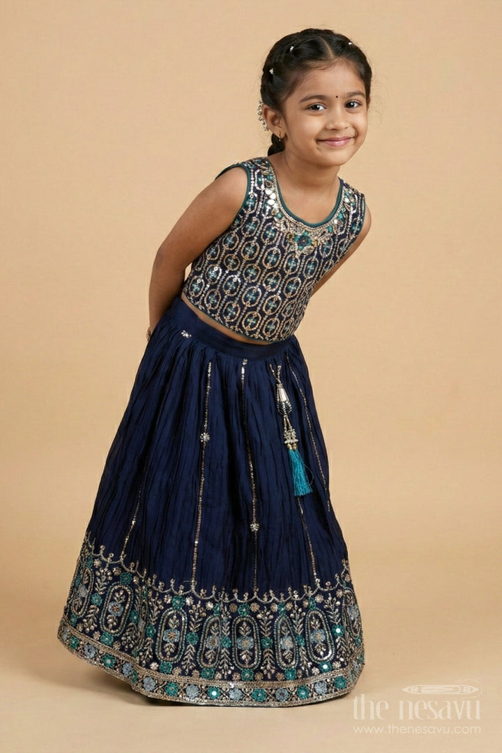 The Nesavu Girls Ethnic Lehenga Designer Lehenga for Girls for Weddings and Festive Functions Nesavu Nesavu designer lehenga for girls with embroidered pleated skirt – perfect for weddings and receptions