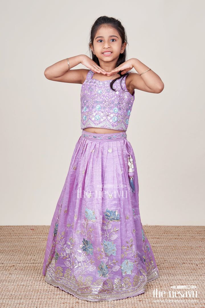 The Nesavu Girls Ethnic Lehenga Designer Lehenga Set for Girls for Weddings and Traditional Photoshoots Nesavu 16 (1Y) / Purple GL836A-16 Nesavu designer lehenga set girls mirror embroidery perfect weddings traditional events