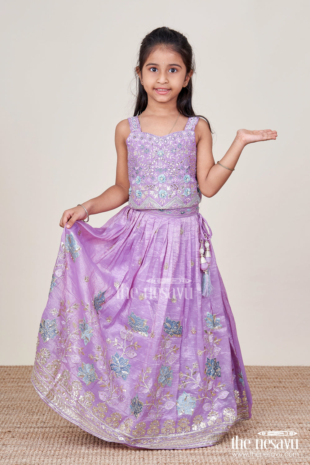 The Nesavu Girls Ethnic Lehenga Designer Lehenga Set for Girls for Weddings and Traditional Photoshoots Nesavu Nesavu designer lehenga set girls mirror embroidery perfect weddings traditional events