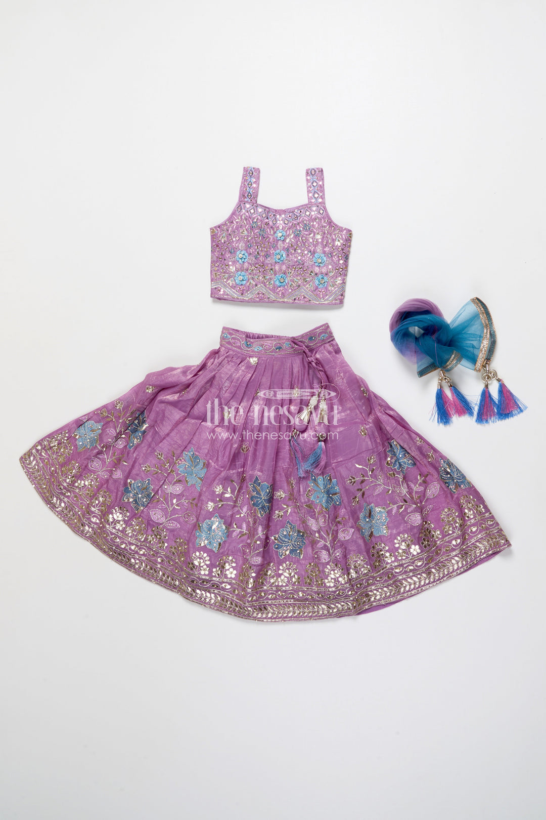 The Nesavu Girls Ethnic Lehenga Designer Lehenga Set for Girls for Weddings and Traditional Photoshoots Nesavu Nesavu designer lehenga set girls mirror embroidery perfect weddings traditional events