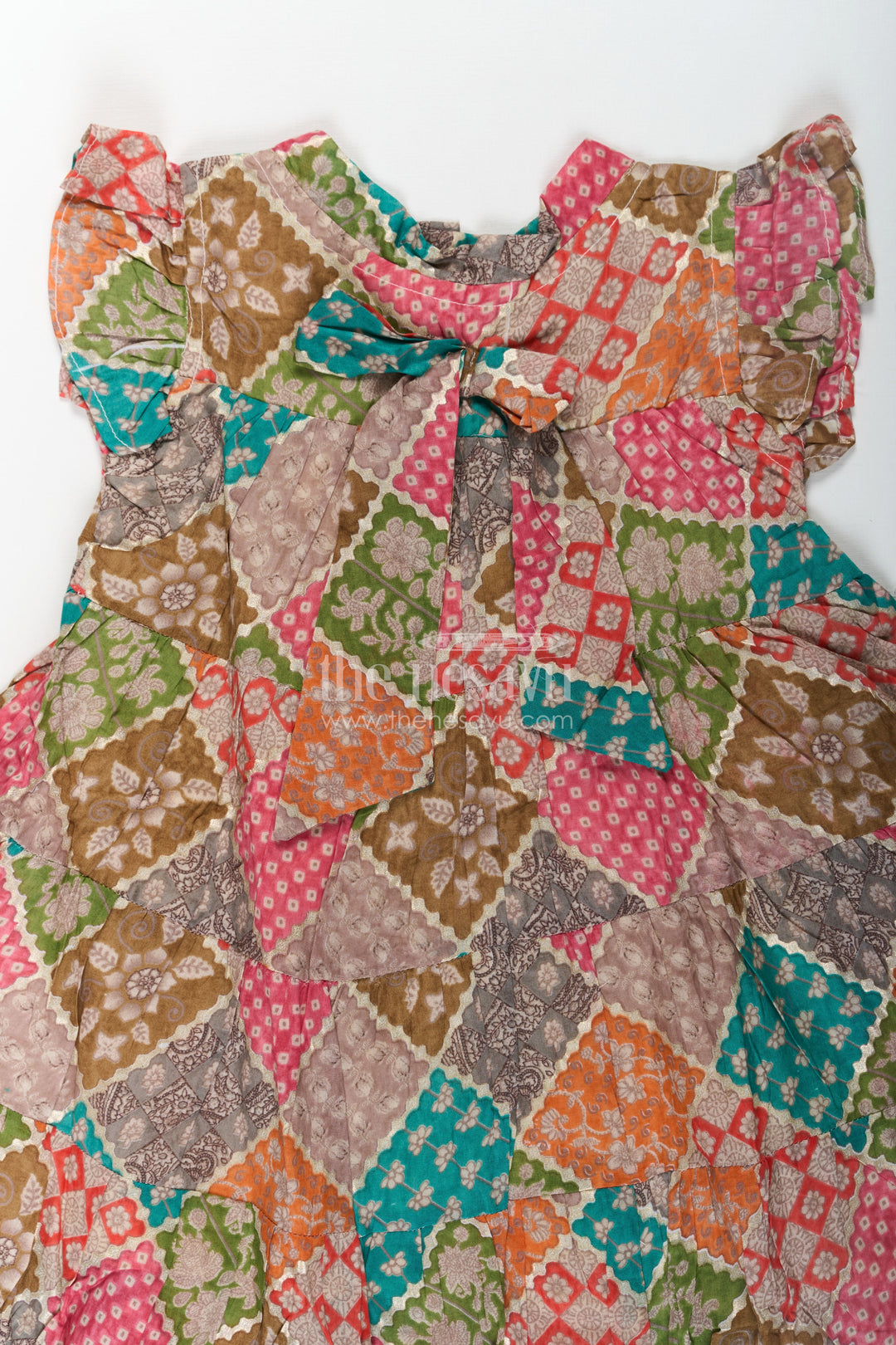 The Nesavu Girls Cotton Frock Designer Party Wear Frock for Girls in Cotton with Multicolor Patch Digital Print and Frilled Sleeves Nesavu Designer Party Wear Frock Girls Cotton Multicolor Patch Print Ruffle Sleeves | The Nesavu