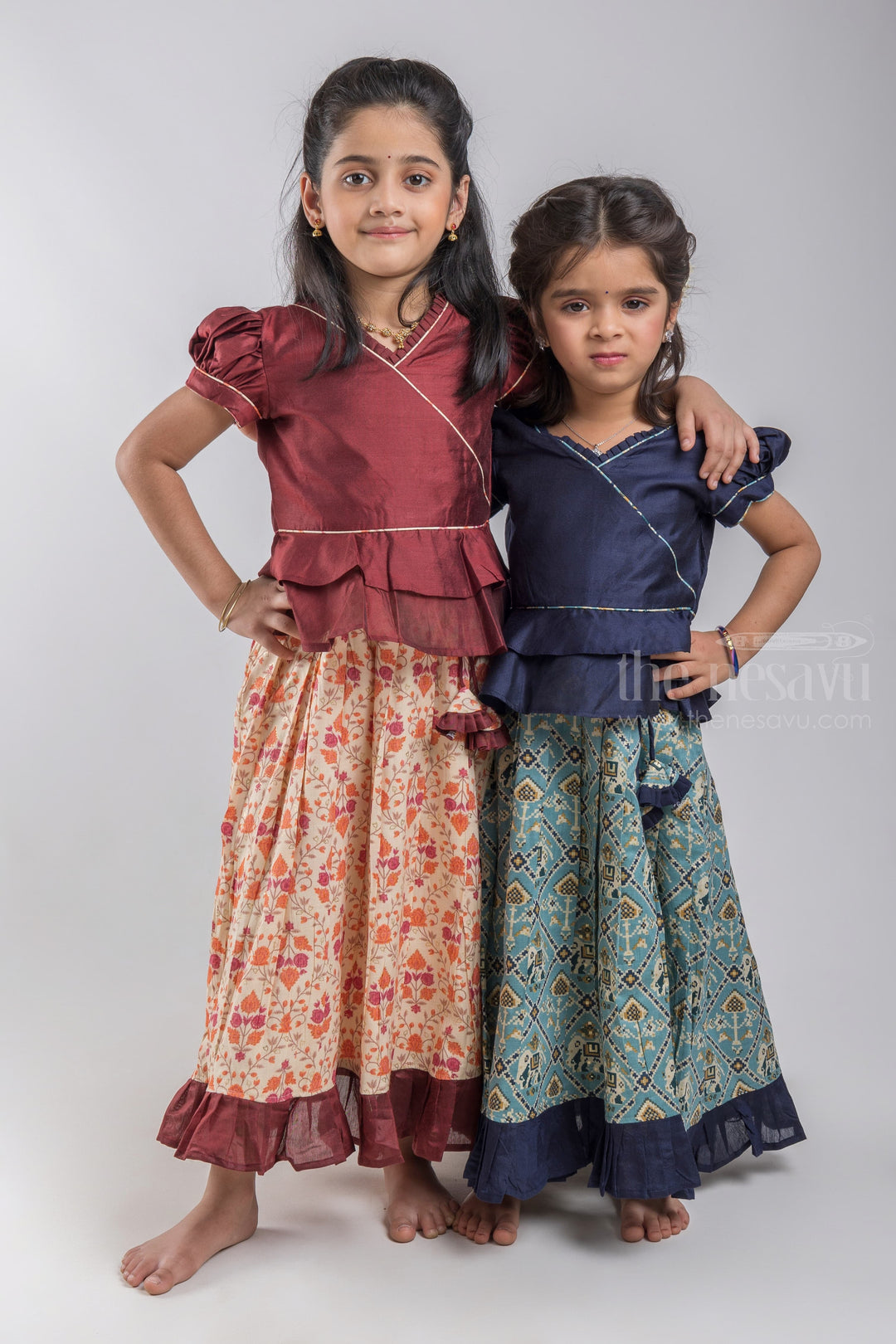 The Nesavu Pattu Pavadai Designer Pattu Pavadai for Baby Girls: Comfort & Style Combined Nesavu Brown Floral Printed Pattu Pavadai | Premium Silk Collection | The Nesavu