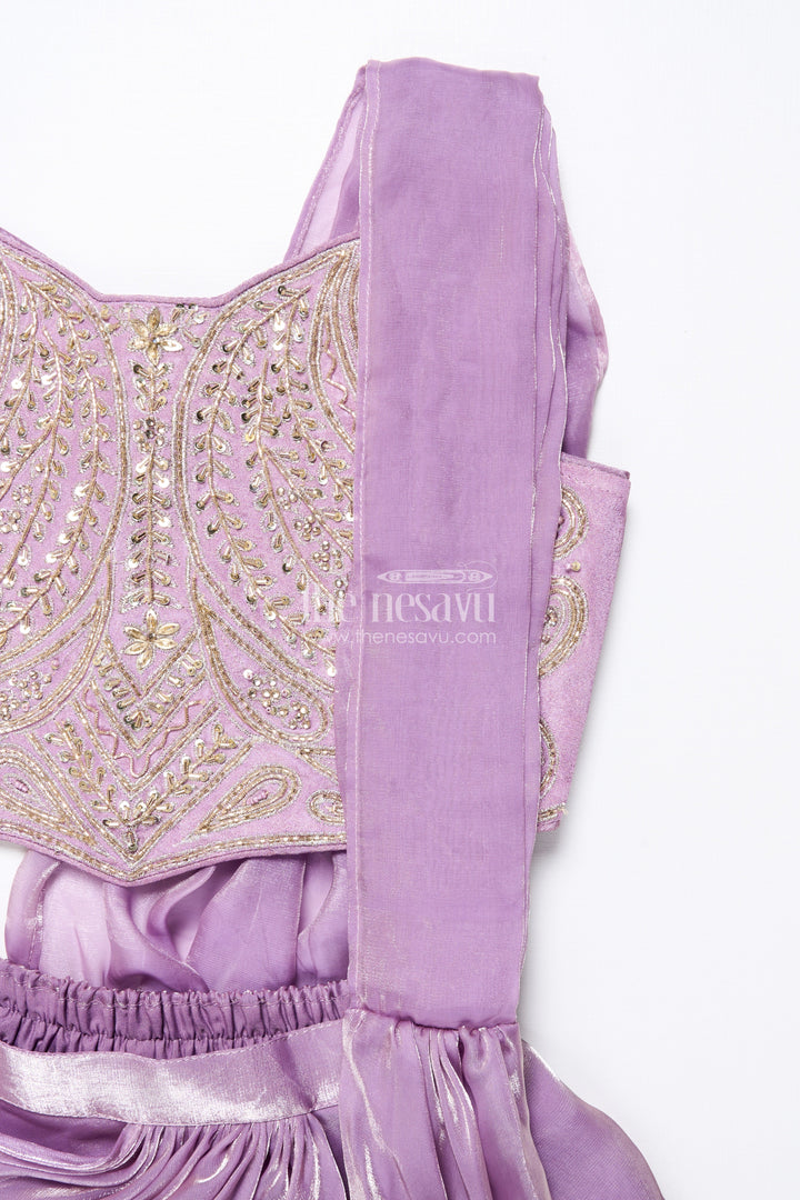 The Nesavu Girls Sharara / Plazo Set Designer Sharara Set with Organza Flair and Heavily Embroidered Yoke Nesavu Nesavu girls designer organza sharara set heavy embroidery  premium festive wear