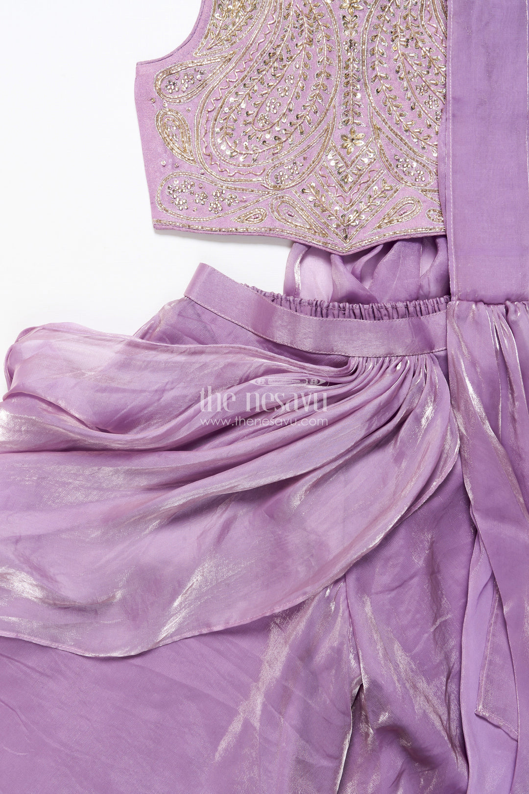 The Nesavu Girls Sharara / Plazo Set Designer Sharara Set with Organza Flair and Heavily Embroidered Yoke Nesavu Nesavu girls designer organza sharara set heavy embroidery  premium festive wear