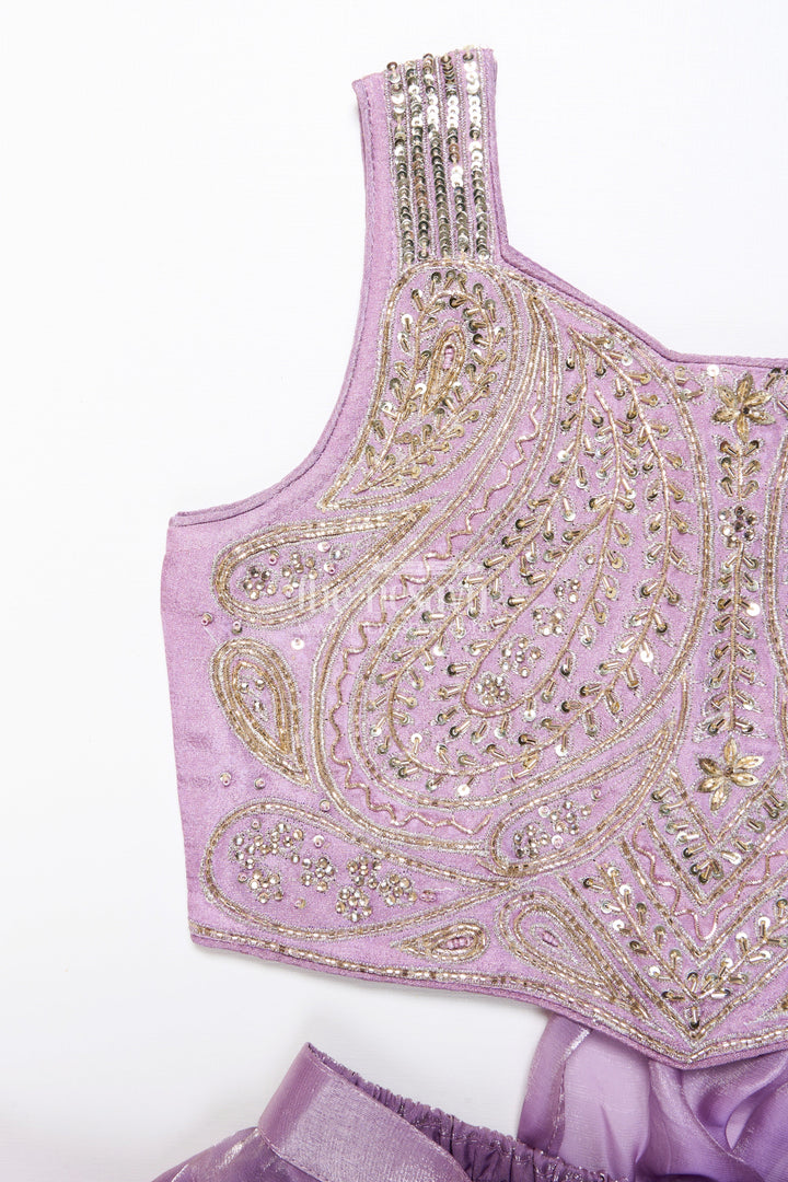 The Nesavu Girls Sharara / Plazo Set Designer Sharara Set with Organza Flair and Heavily Embroidered Yoke Nesavu Nesavu girls designer organza sharara set heavy embroidery  premium festive wear