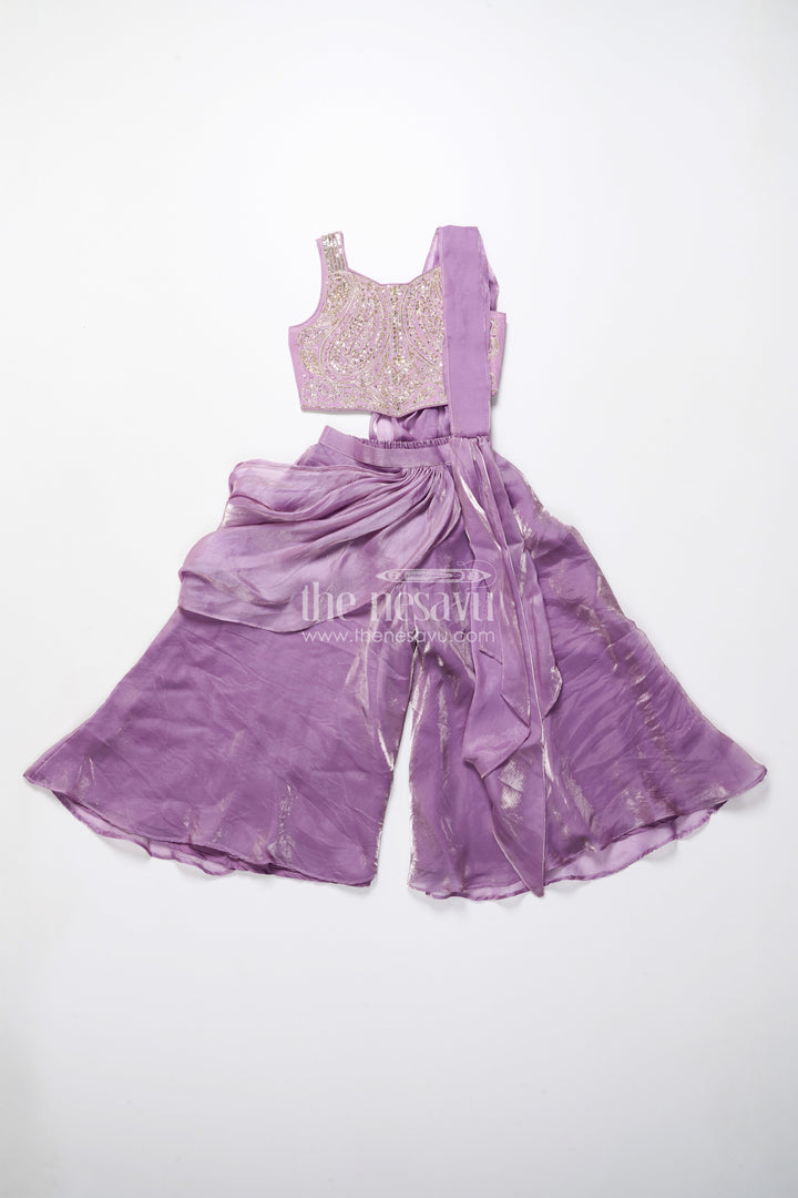 The Nesavu Girls Sharara / Plazo Set Designer Sharara Set with Organza Flair and Heavily Embroidered Yoke Nesavu Nesavu girls designer organza sharara set heavy embroidery  premium festive wear