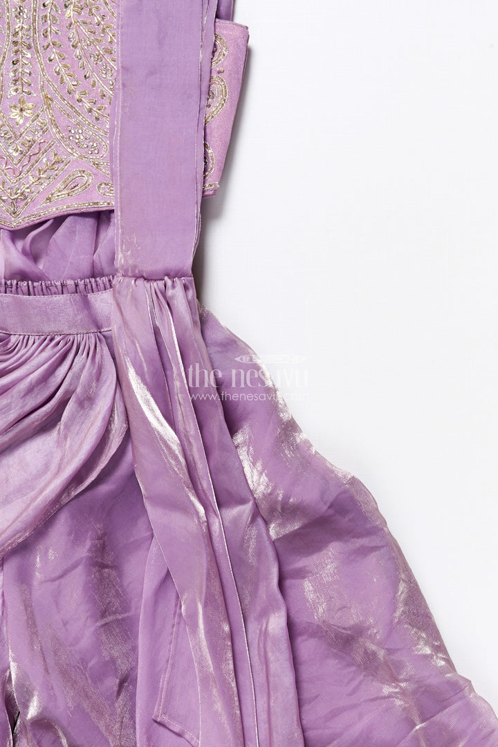 The Nesavu Girls Sharara / Plazo Set Designer Sharara Set with Organza Flair and Heavily Embroidered Yoke Nesavu Nesavu girls designer organza sharara set heavy embroidery  premium festive wear