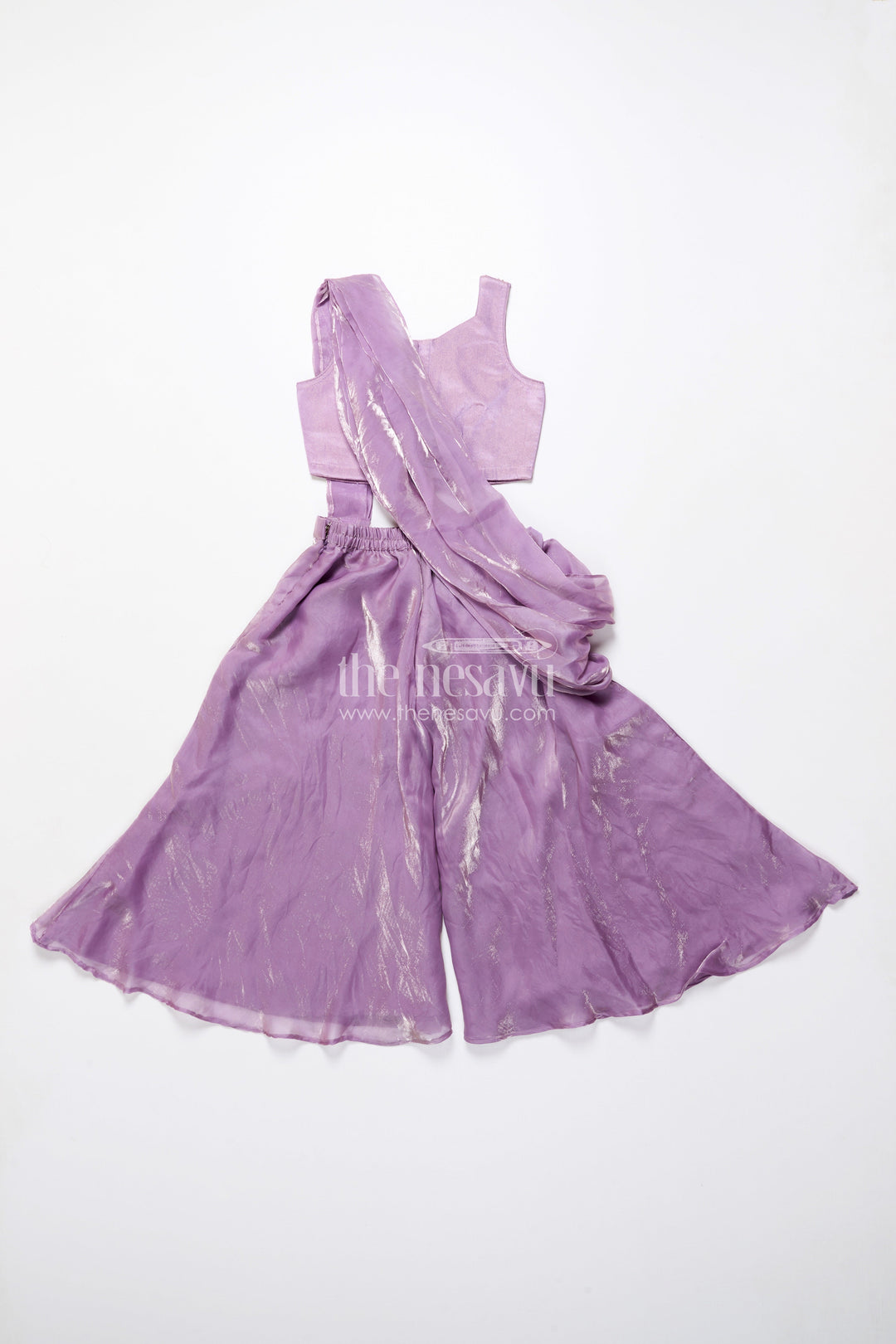 The Nesavu Girls Sharara / Plazo Set Designer Sharara Set with Organza Flair and Heavily Embroidered Yoke Nesavu Nesavu girls designer organza sharara set heavy embroidery  premium festive wear