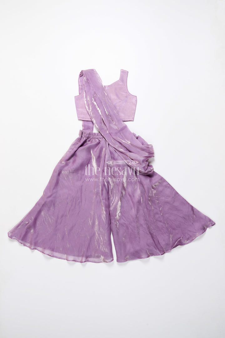 The Nesavu Girls Sharara / Plazo Set Designer Sharara Set with Organza Flair and Heavily Embroidered Yoke Nesavu Nesavu girls designer organza sharara set heavy embroidery  premium festive wear