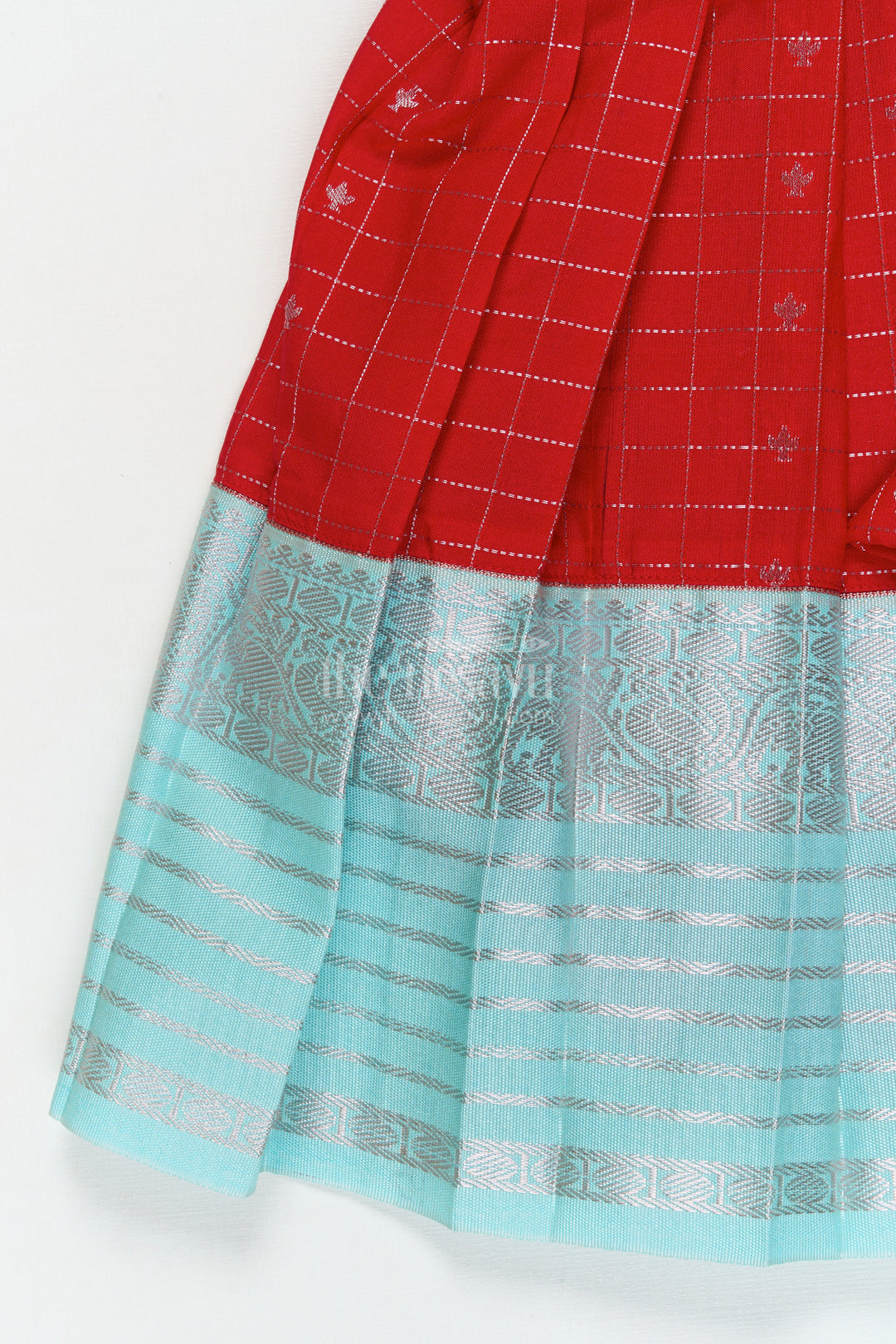 The Nesavu Girls Kanchi Silk Frock Designer Silk Frock for Toddler Girls Inspired by Kanchivaram Saree Patterns Nesavu Nesavu toddler girl designer silk frock with Kanchivaram inspired zari borders and chevron yoke