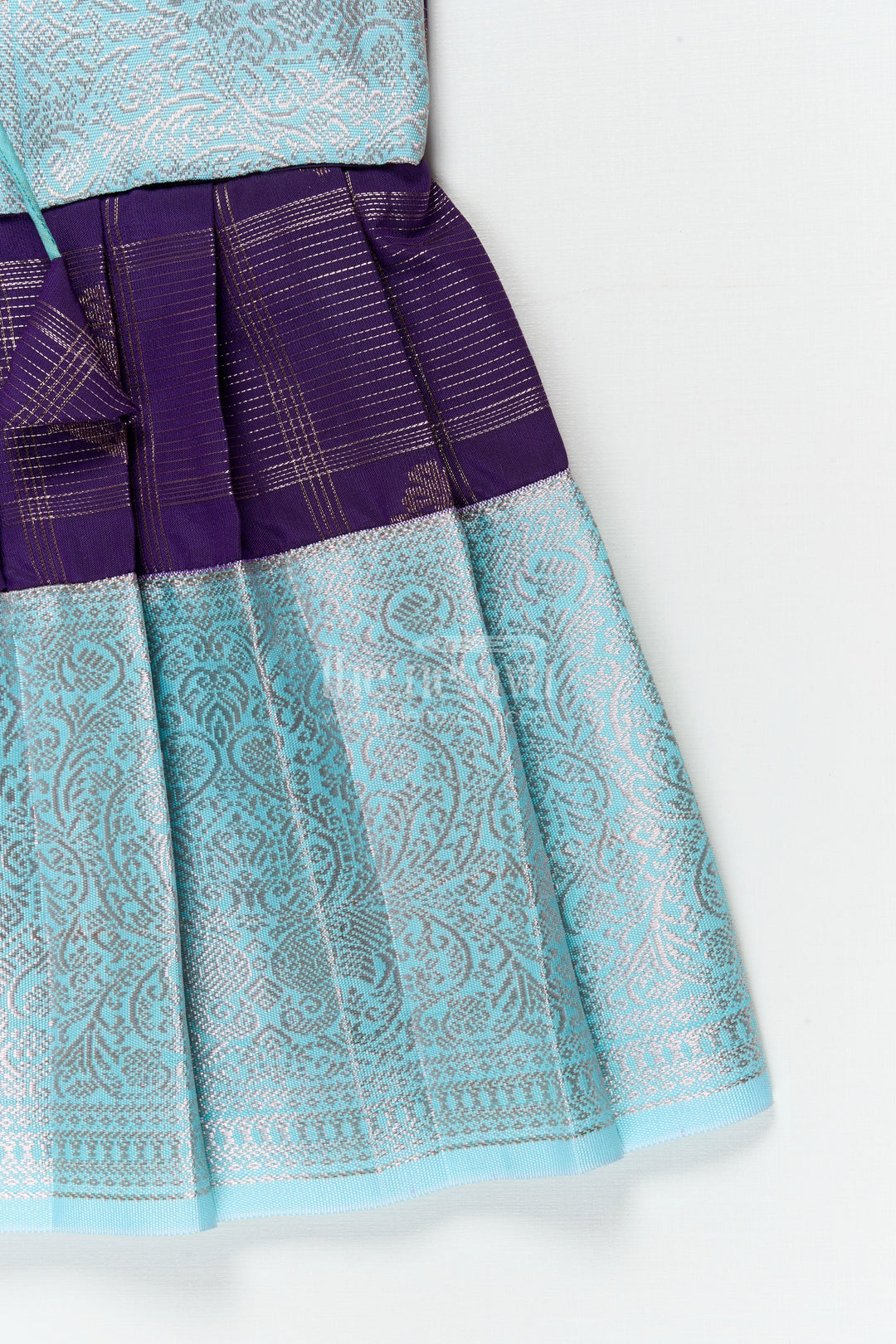 The Nesavu Girls Kanchi Silk Frock Designer Silk Frock for Toddler Girls with Kanchivaram Saree Inspired Zari Weaving Nesavu Nesavu toddler girl designer silk frock with Kanchivaram saree inspired zari motifs and broad festive borders