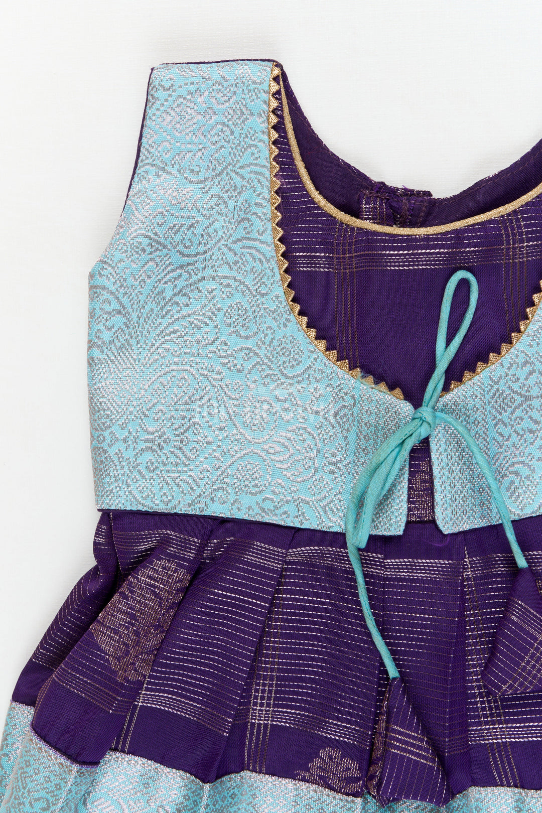 The Nesavu Girls Kanchi Silk Frock Designer Silk Frock for Toddler Girls with Kanchivaram Saree Inspired Zari Weaving Nesavu Nesavu toddler girl designer silk frock with Kanchivaram saree inspired zari motifs and broad festive borders