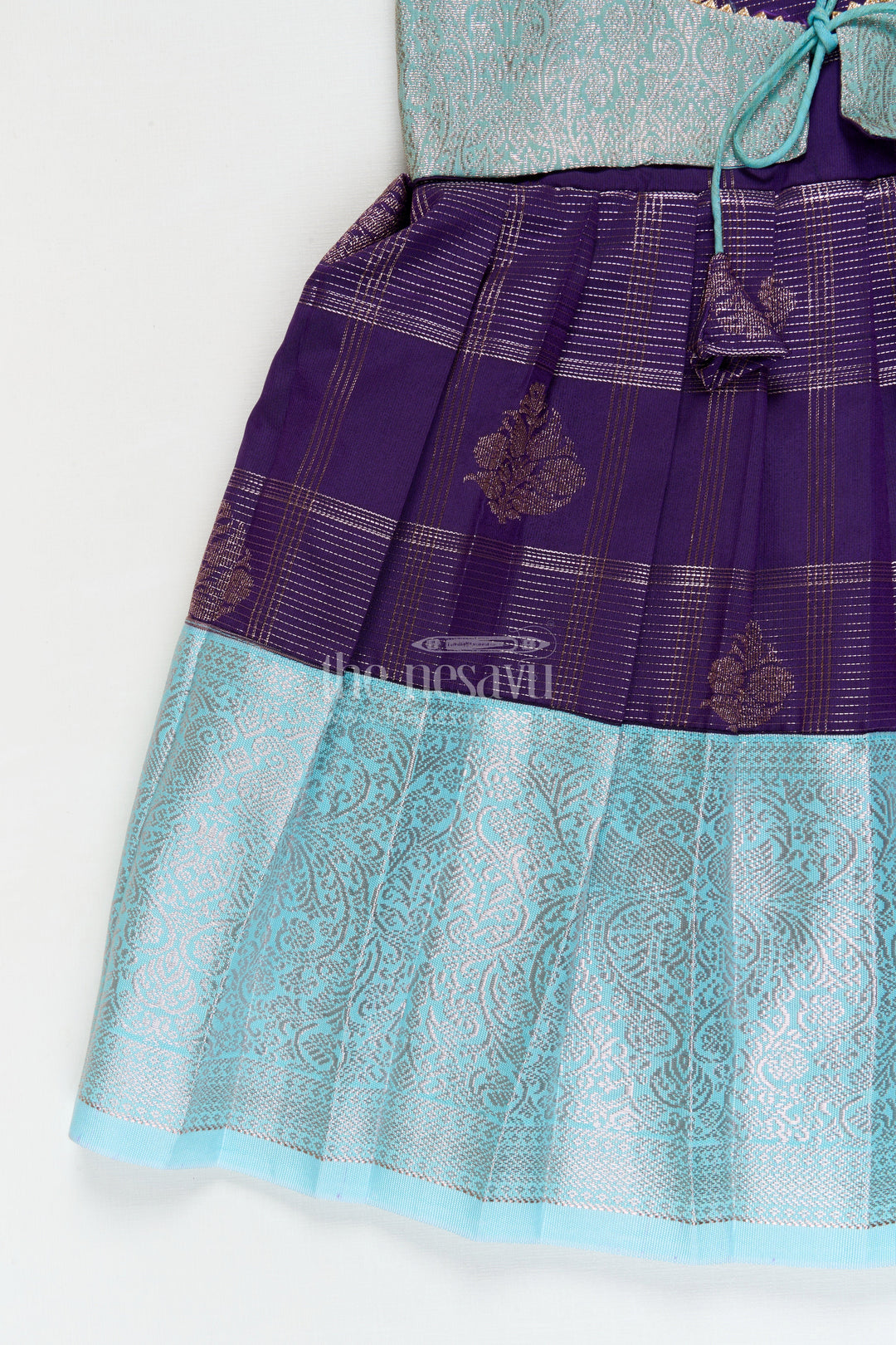 The Nesavu Girls Kanchi Silk Frock Designer Silk Frock for Toddler Girls with Kanchivaram Saree Inspired Zari Weaving Nesavu Nesavu toddler girl designer silk frock with Kanchivaram saree inspired zari motifs and broad festive borders
