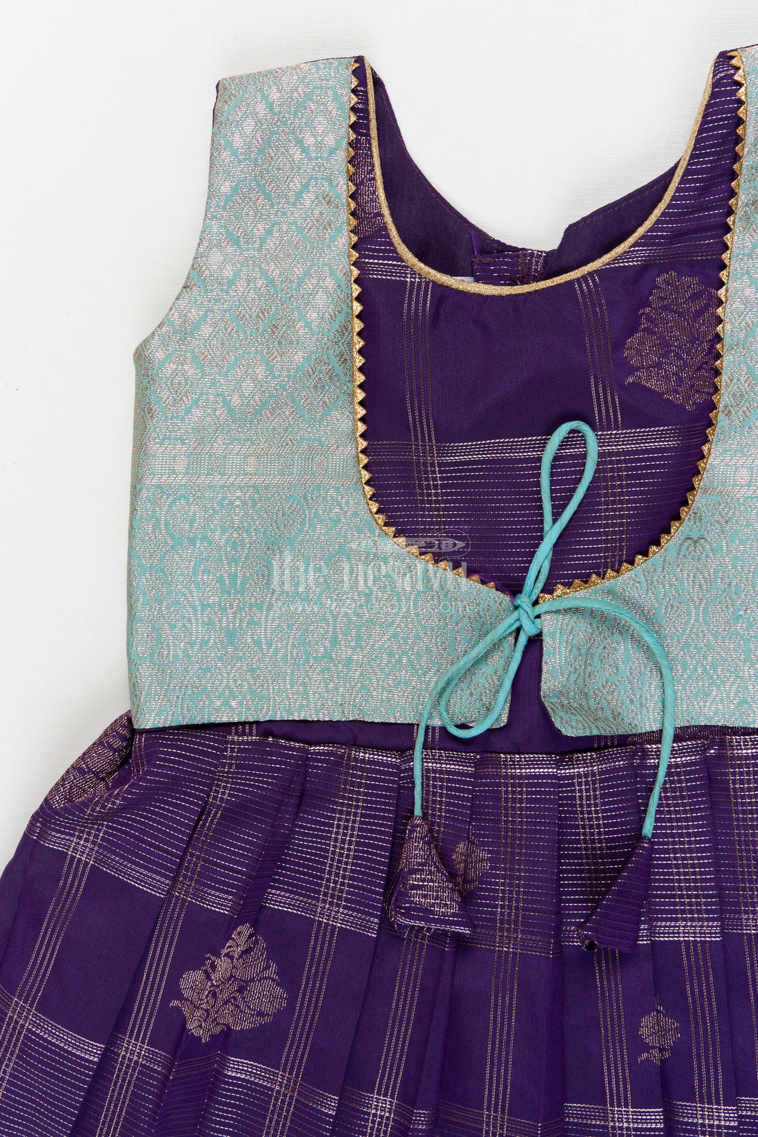 The Nesavu Girls Kanchi Silk Frock Designer Silk Frock for Toddler Girls with Kanchivaram Saree Inspired Zari Weaving Nesavu Nesavu toddler girl designer silk frock with Kanchivaram saree inspired zari motifs and broad festive borders
