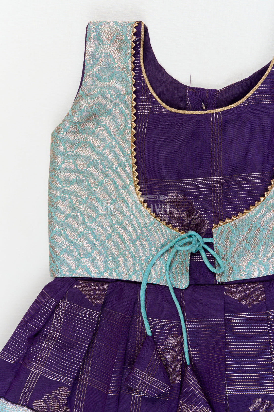 The Nesavu Girls Kanchi Silk Frock Designer Silk Frock for Toddler Girls with Kanchivaram Saree Inspired Zari Weaving Nesavu Nesavu toddler girl designer silk frock with Kanchivaram saree inspired zari motifs and broad festive borders