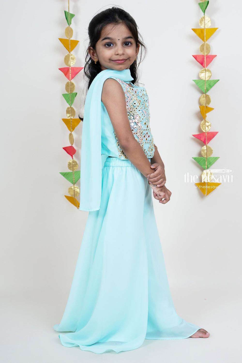 The Nesavu Girls Sharara / Plazo Set Designer Sky Blue Palazzo Suit For Girls Kids With Dupatta Nesavu Buy Readymade Girls Palazzo Suit Online | Indian Party Wear|The Nesavu