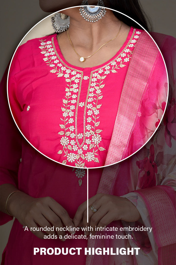 The Nesavu Womens Straight Suit Sets Designer Zardari and Pearl Embroidered Salwar Suit with Floral Dupatta Nesavu Zardari and Pearl Embroidered Salwar Suit for Women Designer Floral Dupatta | The Nesavu