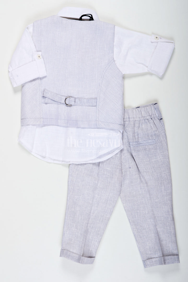 The Nesavu Boys Jacket Sets Designers Shirts for Boys with Striped Animal Print Jacket in Soft Cotton and Matching Pants for Modern Style Nesavu Designers Shirts Set for Boys with Cotton Animal Digital Print Jacket and Striped Pants | The Nesavu