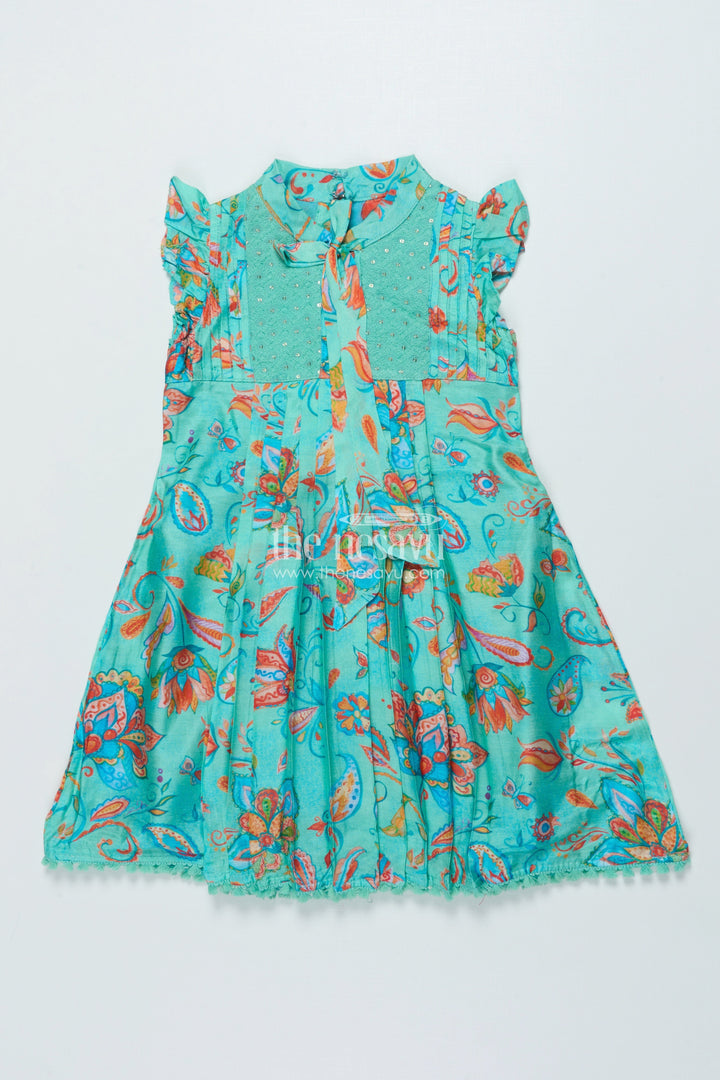 The Nesavu Girls Cotton Frock Digital Print Frock for Toddler Girls for Park Days and Everyday Comfort Nesavu 22 (4Y) / Turquoise GFC1819B-22 Nesavu digital print rayon frock toddler girls everyday wear casual comfort
