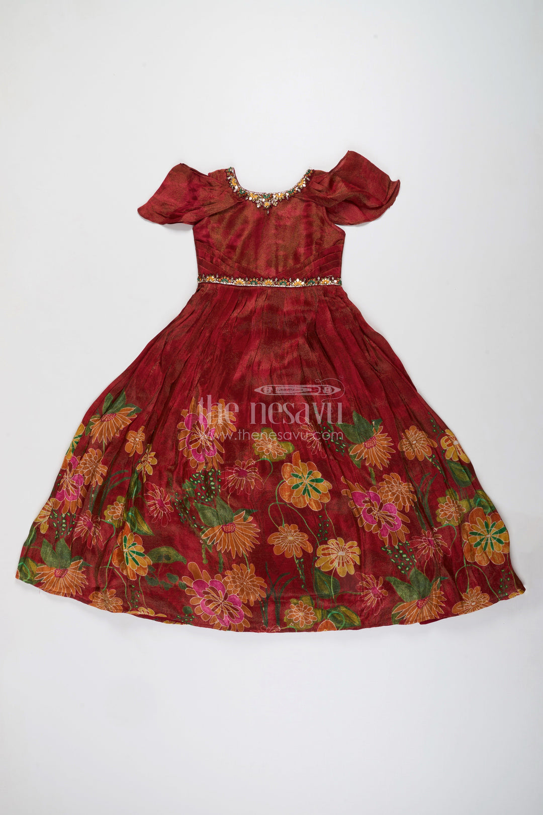 The Nesavu Girls Silk Gown Digital print silk gown for girls for parties and family photoshoots Nesavu Nesavu digital print silk gown girls viscose  ideal parties festive occasions family photos