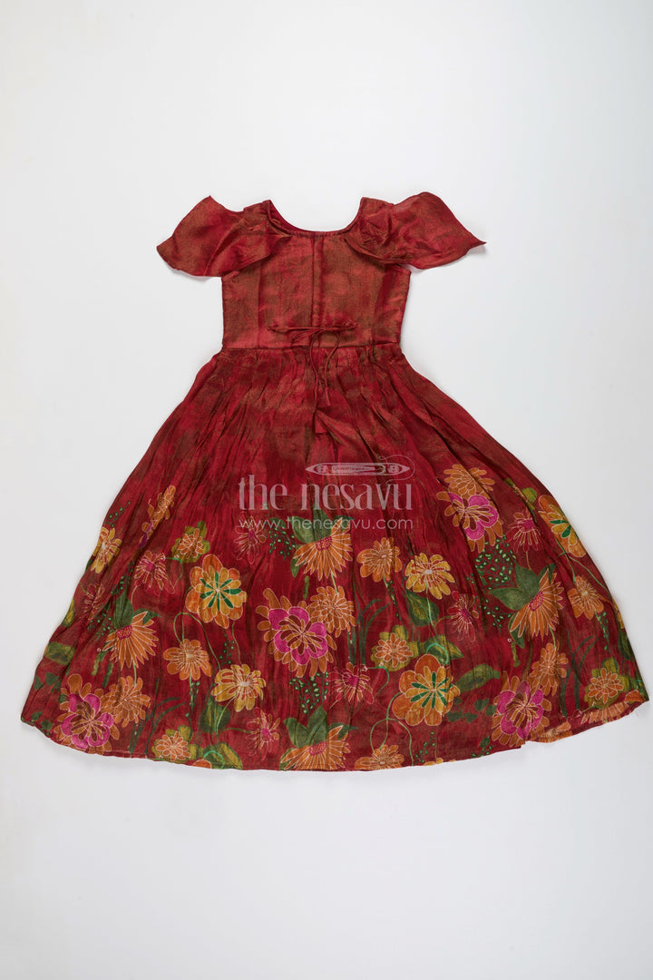 The Nesavu Girls Silk Gown Digital print silk gown for girls for parties and family photoshoots Nesavu Nesavu digital print silk gown girls viscose  ideal parties festive occasions family photos