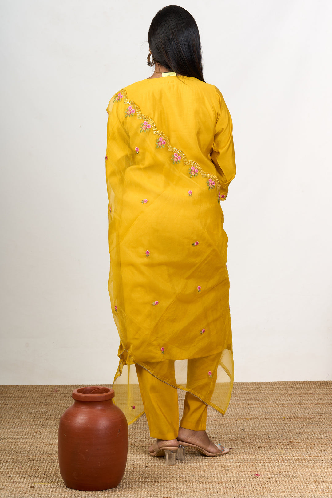 The Nesavu Womens Straight Suit Sets Diwali Function Dress in Vibrant Yellow with Floral Embroidery Womens Straight Suit Set Nesavu Diwali Function Dress Womens Straight Suit Set Blend Silk Floral Embroidery | The Nesavu