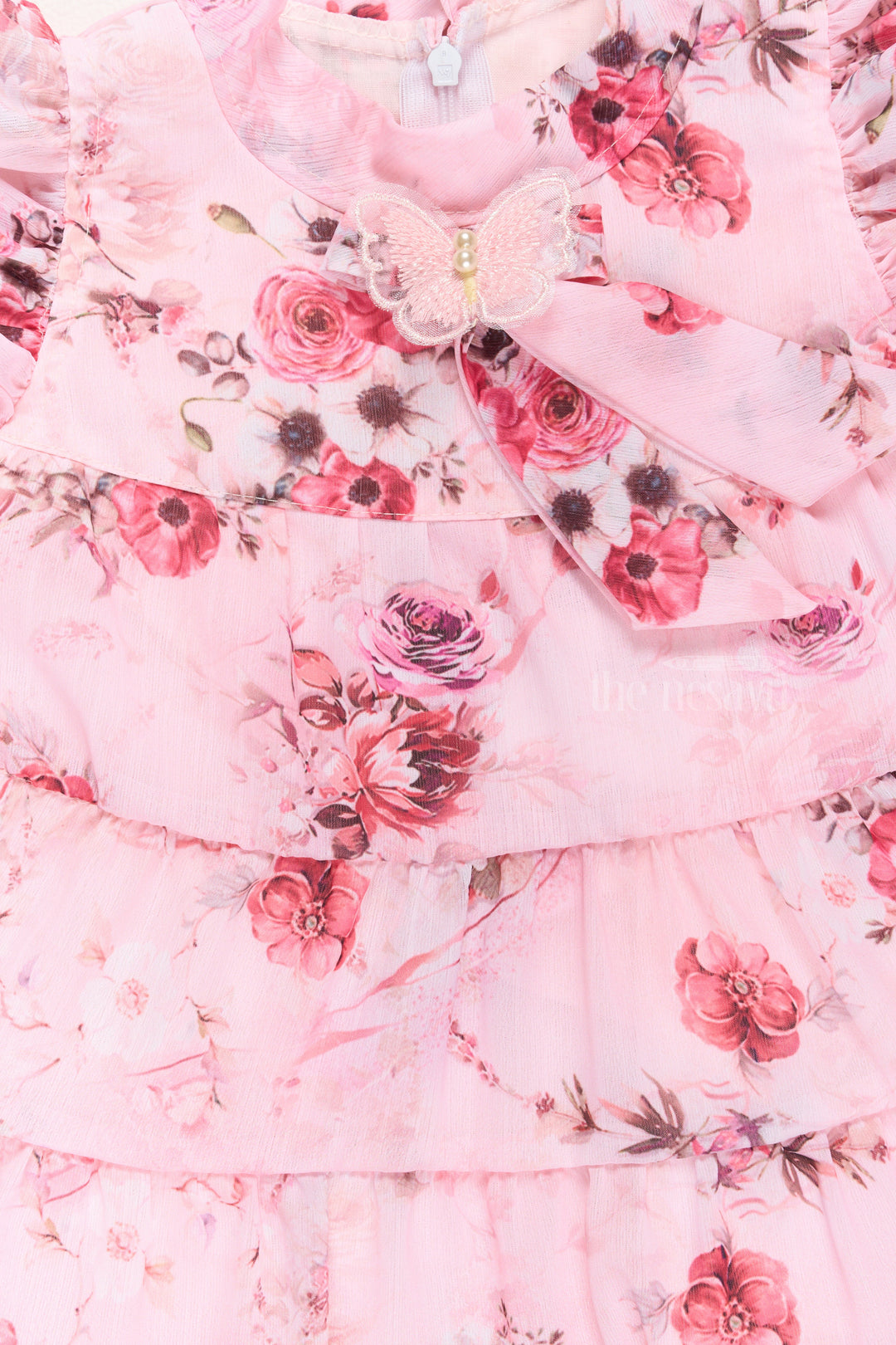 The Nesavu Girls Fancy Frock Dresses and Frocks for Girls with Pink Floral Patterns and Ruffled Design Nesavu Dresses Frocks Girls Pink Floral Patterns Ruffled Tiered Design | The Nesavu