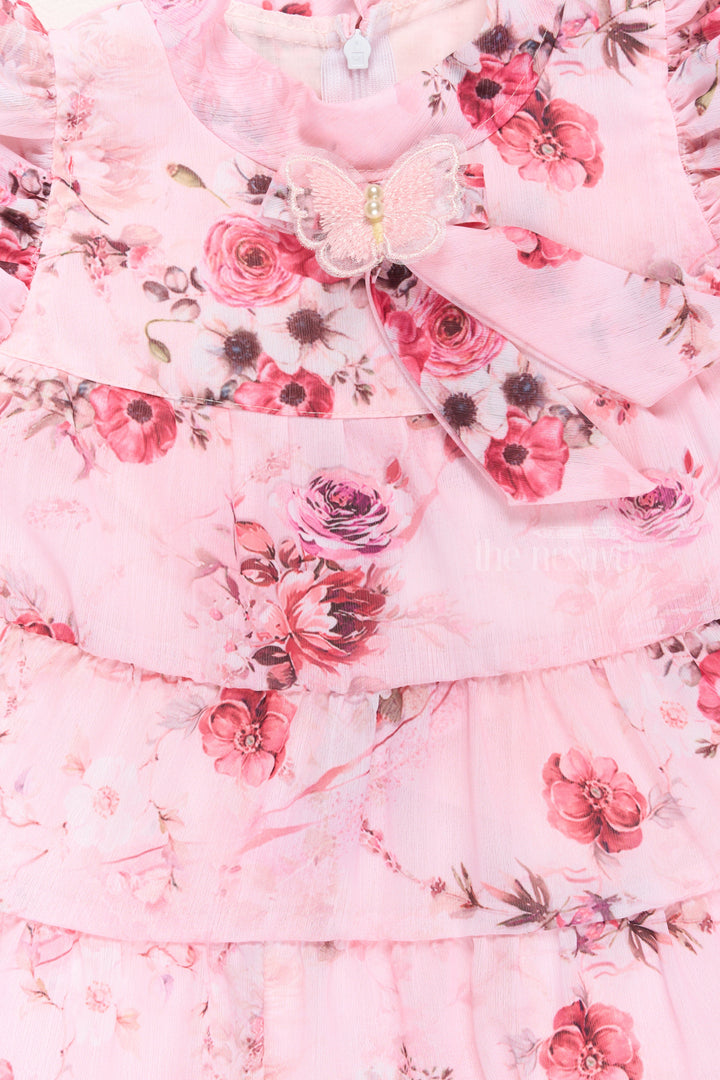 The Nesavu Girls Fancy Frock Dresses and Frocks for Girls with Pink Floral Patterns and Ruffled Design Nesavu Dresses Frocks Girls Pink Floral Patterns Ruffled Tiered Design | The Nesavu