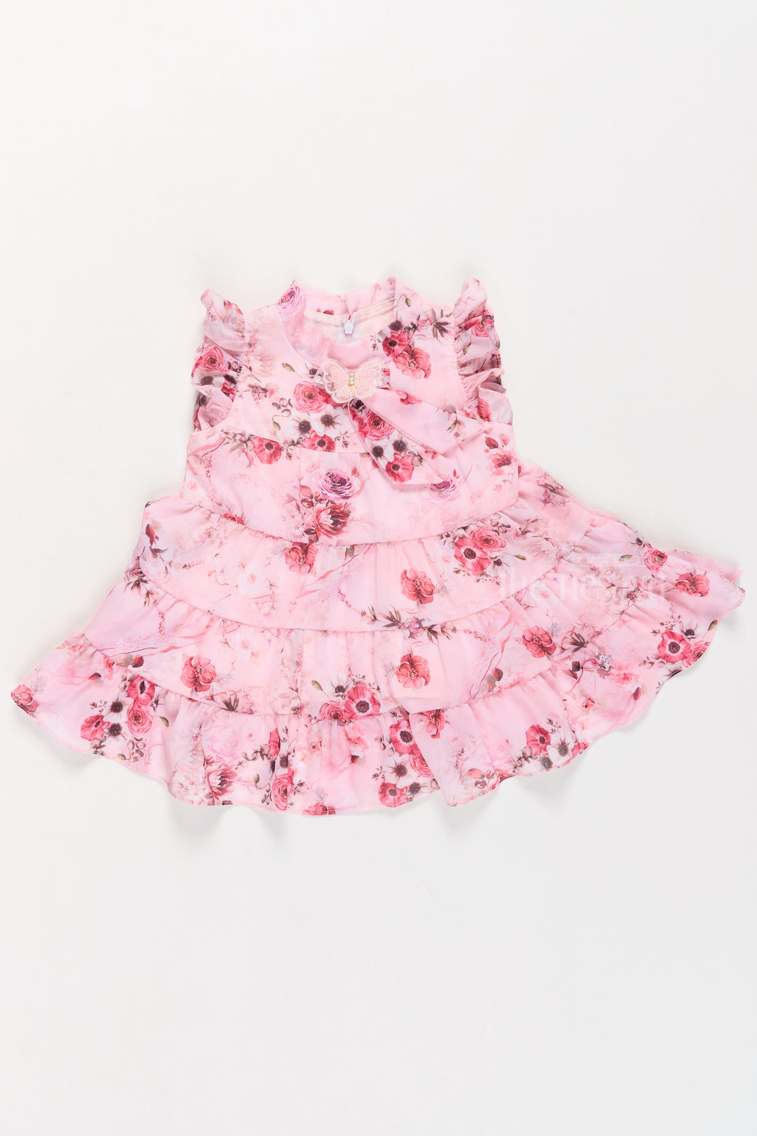 The Nesavu Girls Fancy Frock Dresses and Frocks for Girls with Pink Floral Patterns and Ruffled Design Nesavu Dresses Frocks Girls Pink Floral Patterns Ruffled Tiered Design | The Nesavu