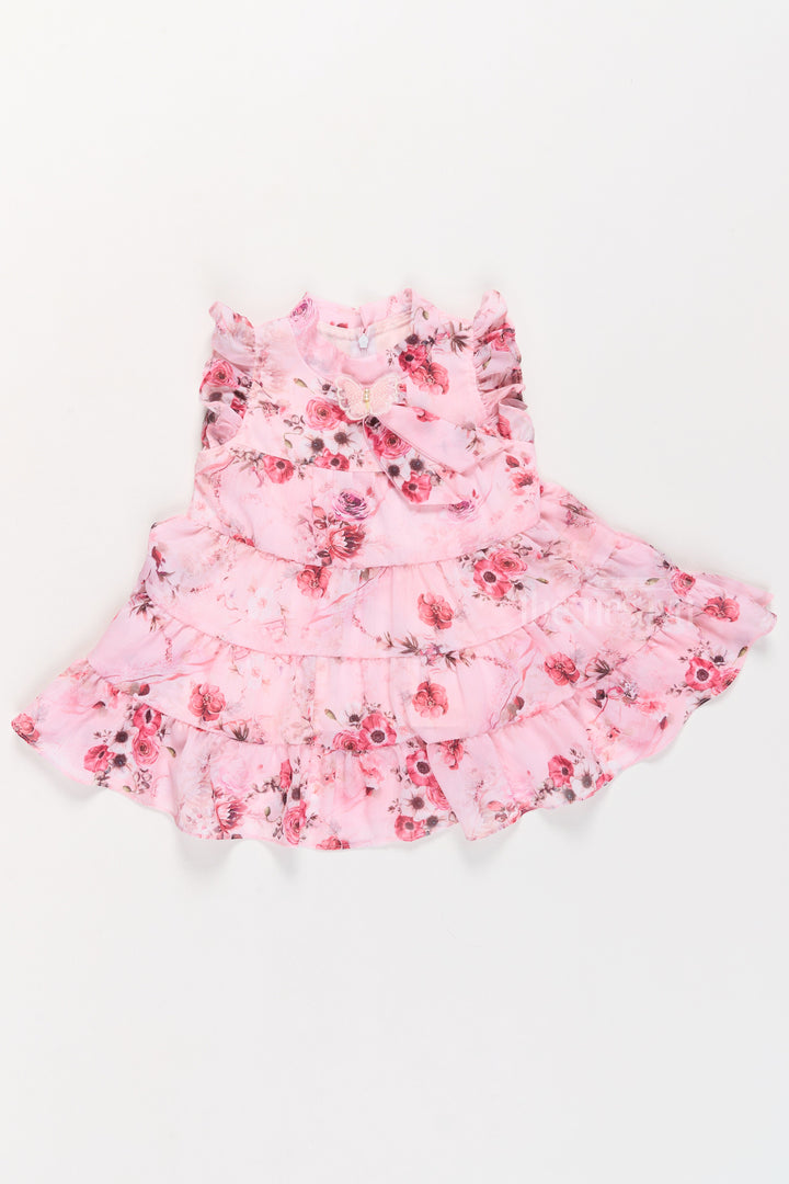 The Nesavu Girls Fancy Frock Dresses and Frocks for Girls with Pink Floral Patterns and Ruffled Design Nesavu Dresses Frocks Girls Pink Floral Patterns Ruffled Tiered Design | The Nesavu