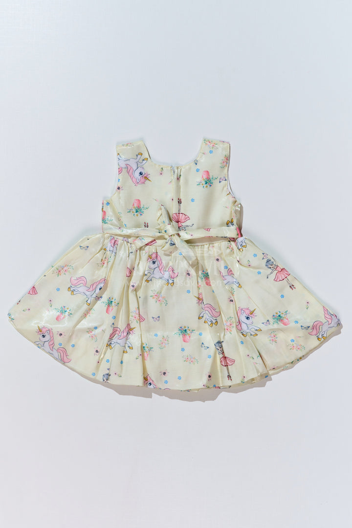 The Nesavu Baby Fancy Frock Easter Fancy Dress for Baby Girls in Glaza Satin Organza with Unicorn Print and Bow Accent Nesavu Easter Fancy Dress Baby Girls Glaza Satin Organza Unicorn Print Bow Accent | The Nesavu