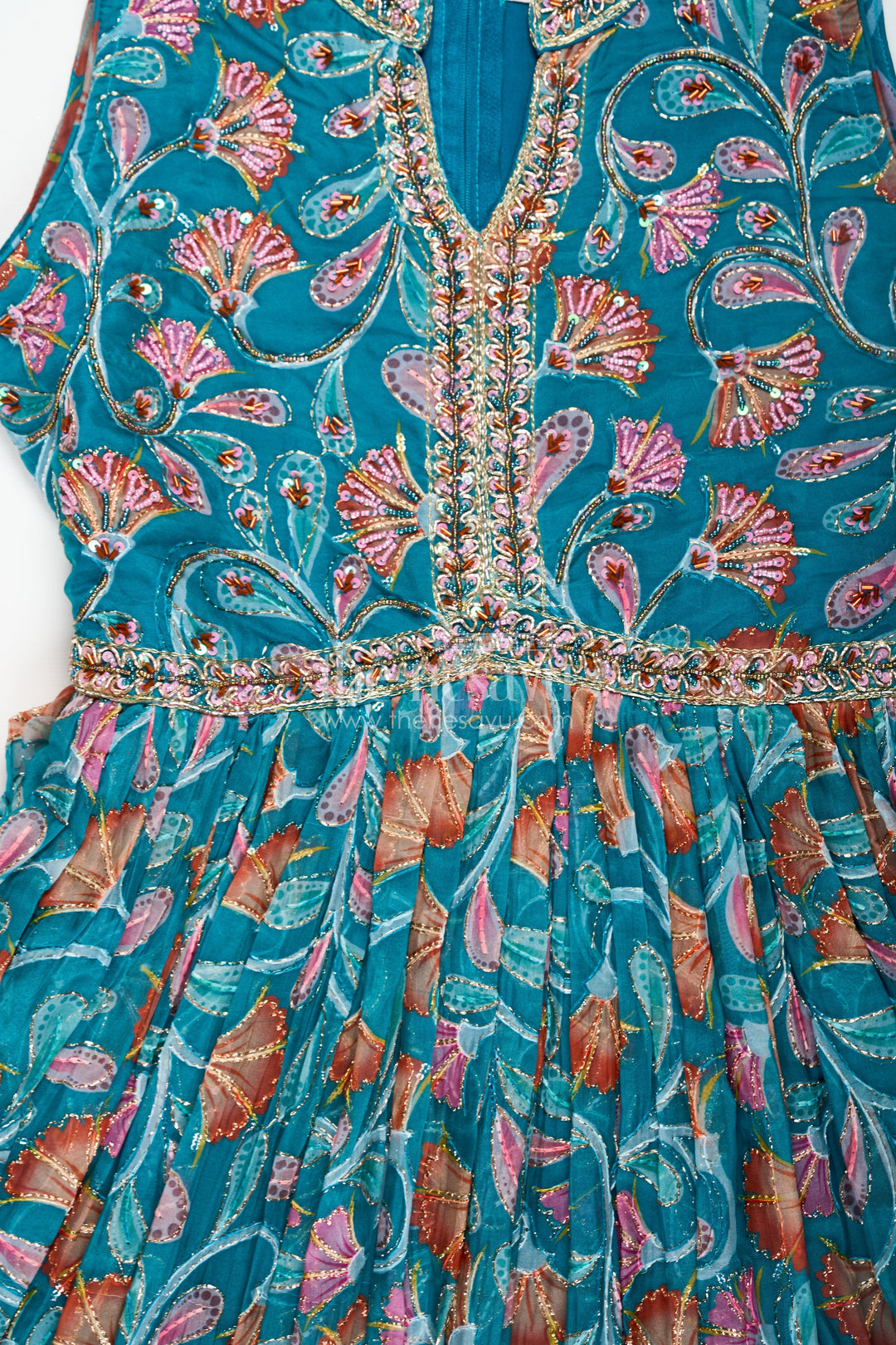 The Nesavu Girls Silk Gown Elegant Anarkali for Girls in Pure Chinon with Digital Print and Embroidered Bodice Nesavu Nesavu Elegant Anarkali Girls Pure Chinon Digital Print Embroidered Bodice