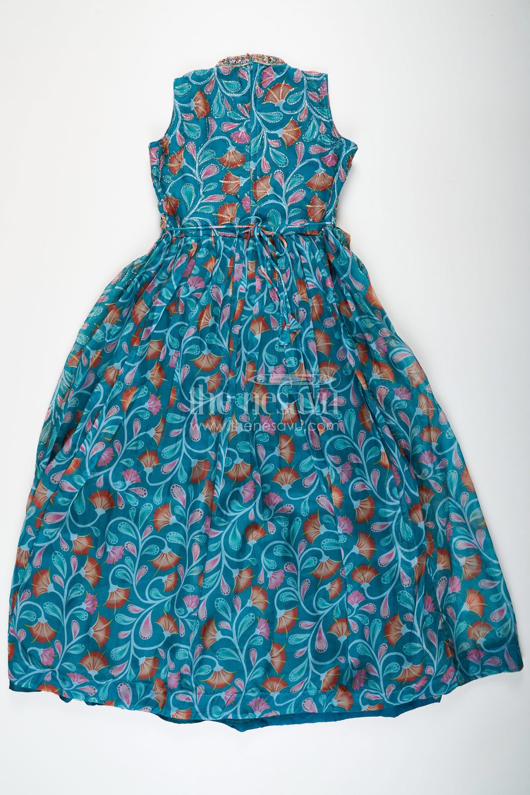The Nesavu Girls Silk Gown Elegant Anarkali for Girls in Pure Chinon with Digital Print and Embroidered Bodice Nesavu Nesavu Elegant Anarkali Girls Pure Chinon Digital Print Embroidered Bodice