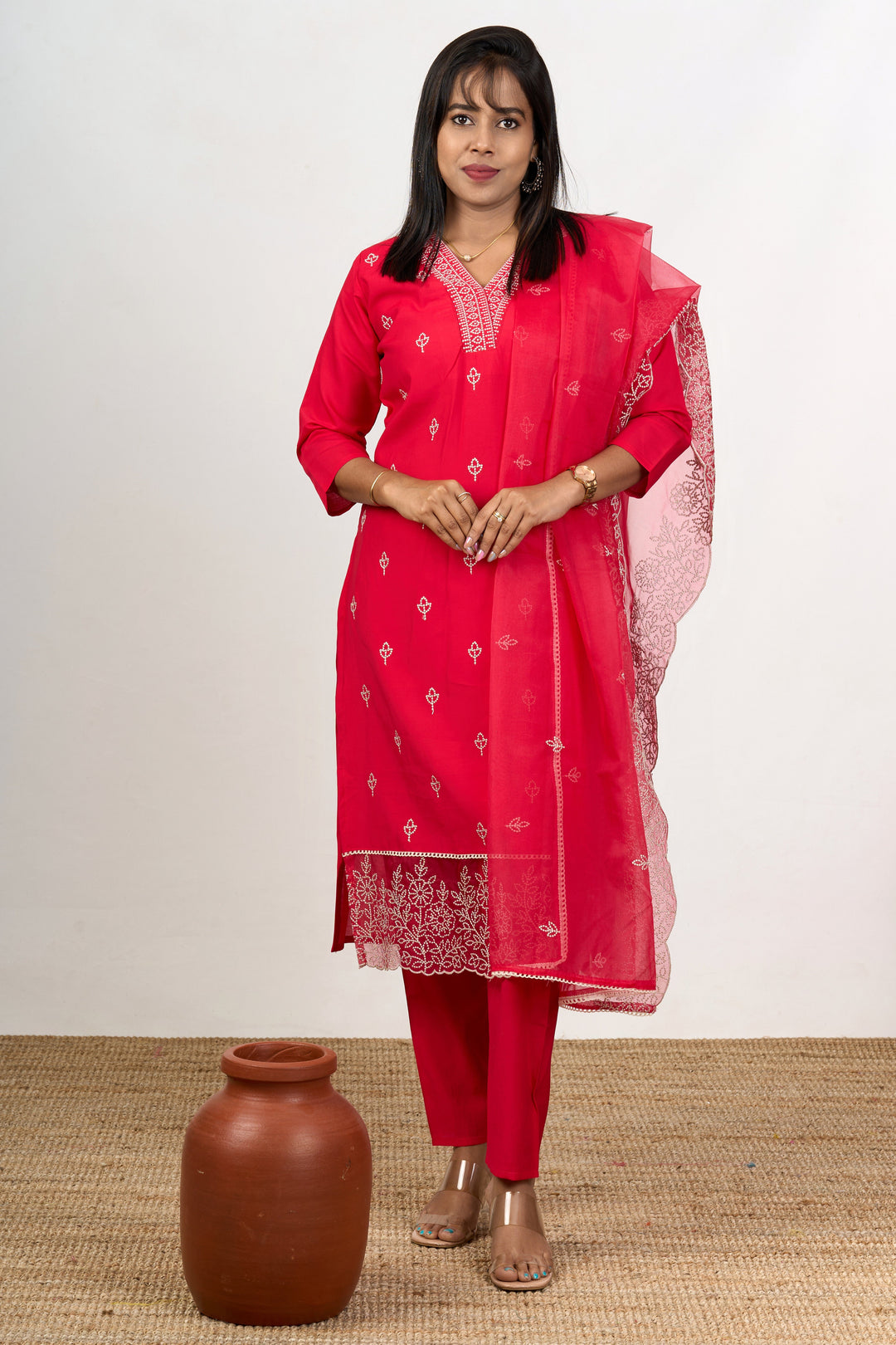 The Nesavu Womens Straight Suit Sets Elegant Art Silk Traditional Dress for Function with Embroidery Details for Women Nesavu Traditional Art Silk Dress Functions Embroidered Dupatta Women - | The Nesavu