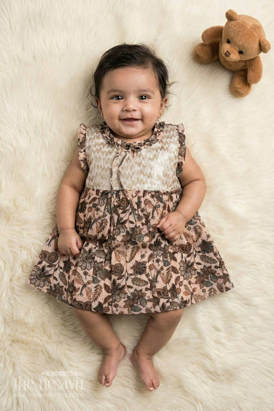 The Nesavu Baby Cotton Frocks Elegant Baby Girl Designer Cotton Frock with Sequin Detail Nesavu 14 (6M) / Peach / Cotton BFJ557A-14 Buy Baby Girl Designer Cotton Frock Online | The Nesavu