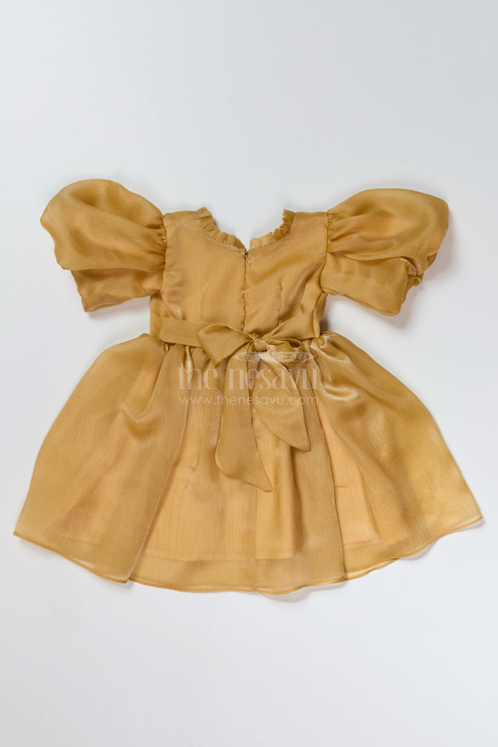 The Nesavu Girls Fancy Party Frock Elegant Birthday Party Frock for Girls in Golden Glaze Organza with Puffy Sleeves Nesavu 18 (2Y) / Yellow PF186E-18 Birthday Party Frock Girls Golden Glaze Organza Puffy Sleeves | The Nesavu