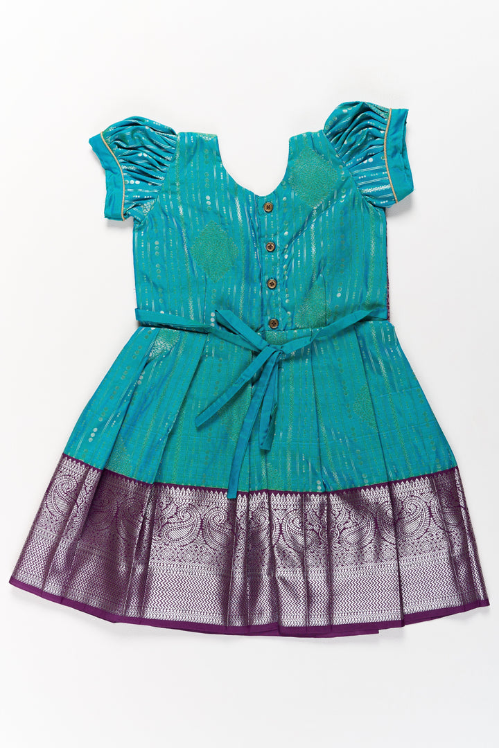 The Nesavu Girls Kanchi Silk Frock Elegant Blue and Silver Pattu Pavadai Sattai for Girls with Zari Work Nesavu Elegant Blue Silver Pattu Pavadai Sattai Girls Zari Work | The Nesavu