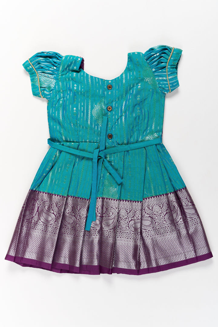 The Nesavu Girls Kanchi Silk Frock Elegant Blue and Silver Pattu Pavadai Sattai for Girls with Zari Work Nesavu Elegant Blue Silver Pattu Pavadai Sattai Girls Zari Work | The Nesavu