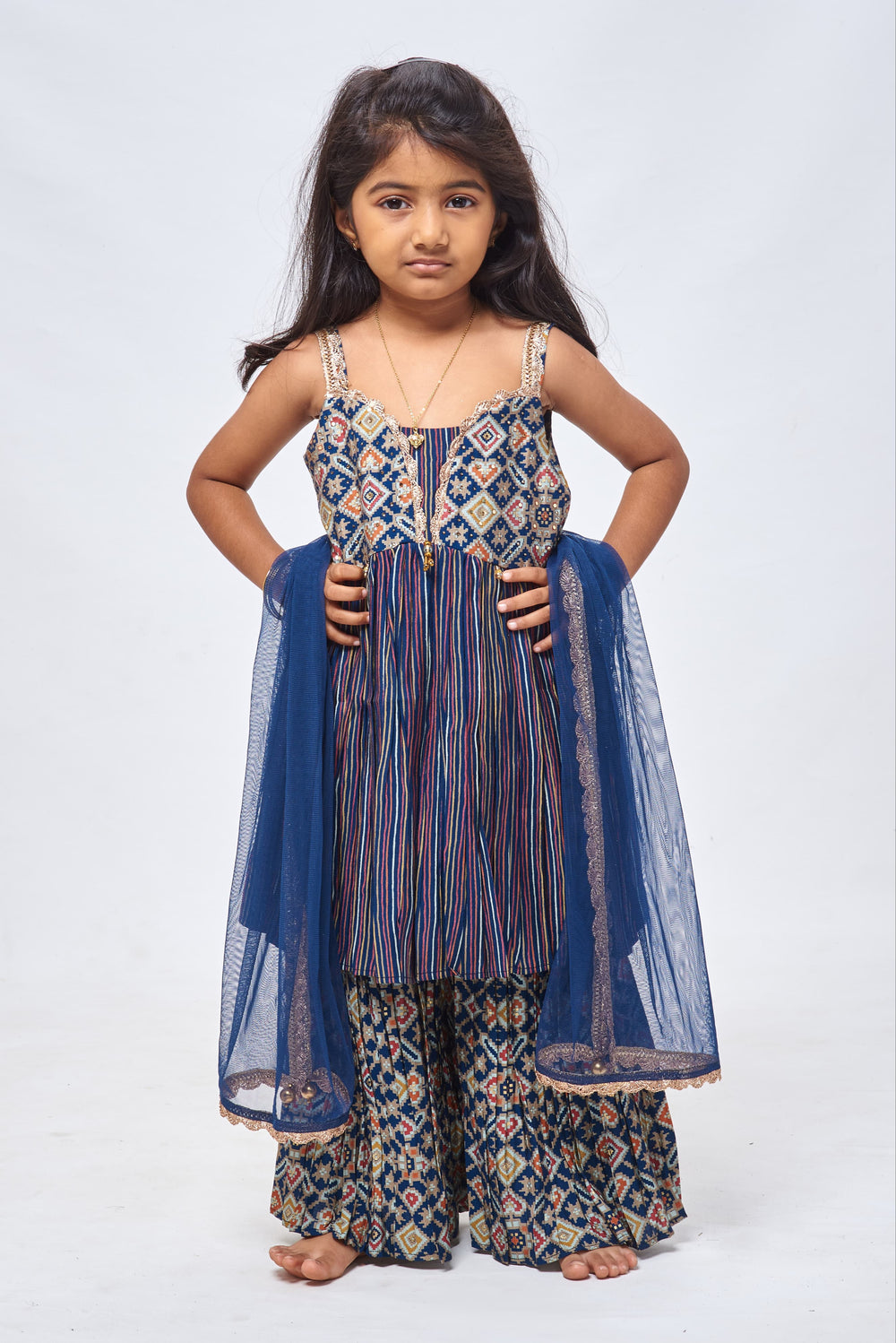 The Nesavu Girls Sharara / Plazo Set Elegant Blue Ethnic Kurthi with Palazzo and Dupatta Set for Girls Nesavu 16 (1Y) / Blue / Viscose Chinon GPS163B-16 Elegant Kurthi with Palazzo | Kids Party Wear Indian Dress | The Nesavu