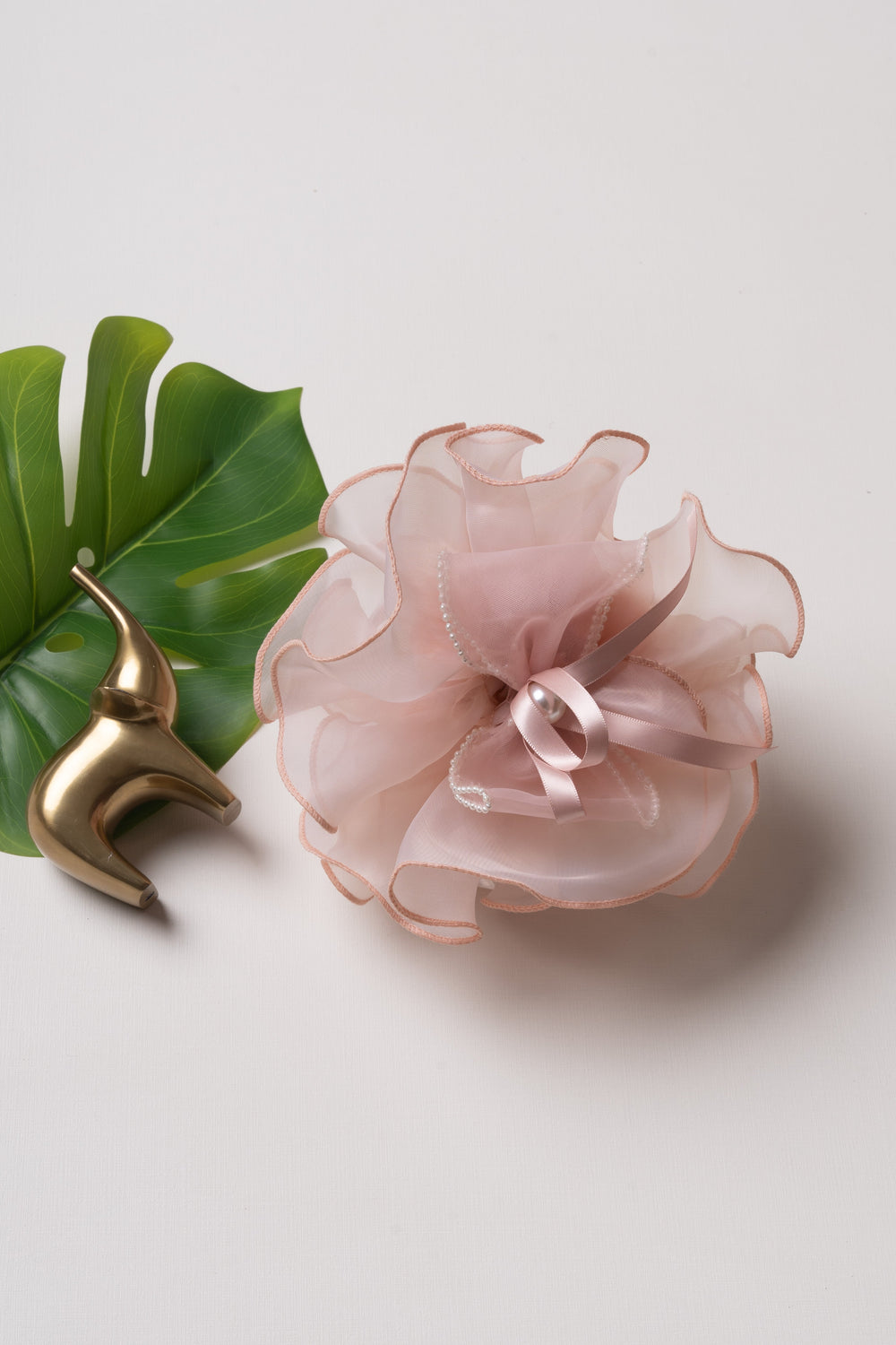 The Nesavu Hair Band Elegant Blush Satin Flower Hair Clip with Pearl Embellishments Nesavu Pink JHB82A Sophisticated Blush Flower Hair Clip with Pearls | Luxurious Bridal Hair Accessory | The Nesavu