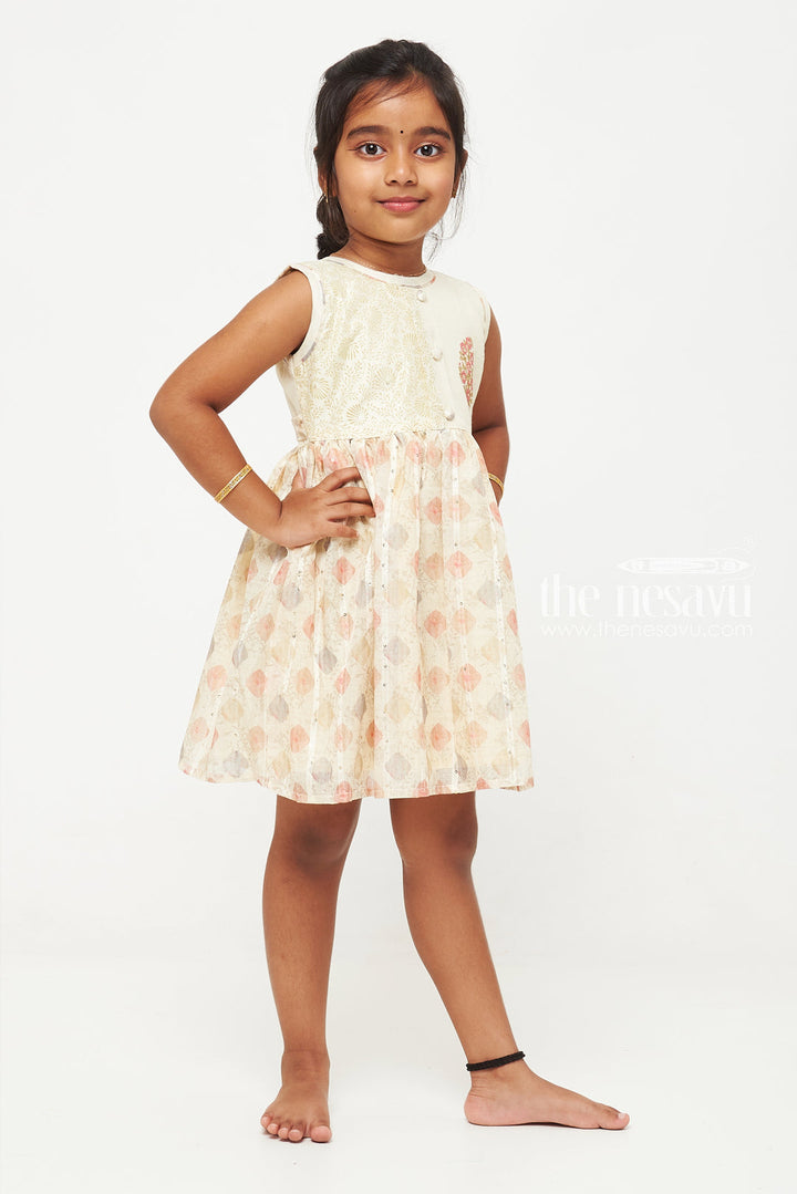 The Nesavu Girls Chanderi Frock Elegant Chanderi Cotton Frock with Floral Motif for Young Girls Nesavu Buy Elegant Floral Chanderi Cotton Frock for Girls | The Nesavu