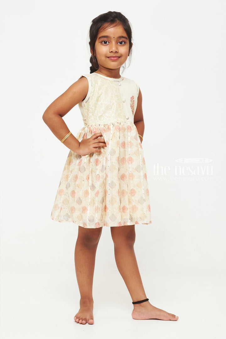 The Nesavu Girls Cotton Frock Elegant Chanderi Cotton Frock with Floral Motif for Young Girls Nesavu Buy Elegant Floral Chanderi Cotton Frock for Girls | Exclusive Online | The Nesavu