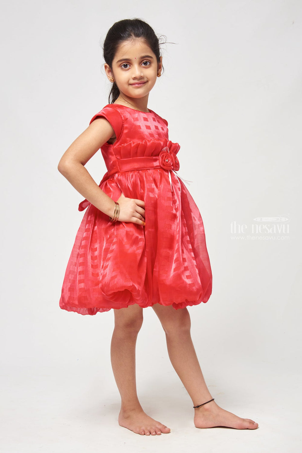 The Nesavu Girls Fancy Frock Elegant Chiffon Dress Sleeveless Elegance with Draped Detailing Nesavu Chic A-line Birthday Dress For Kids - Perfect For Photoshoots | The Nesavu