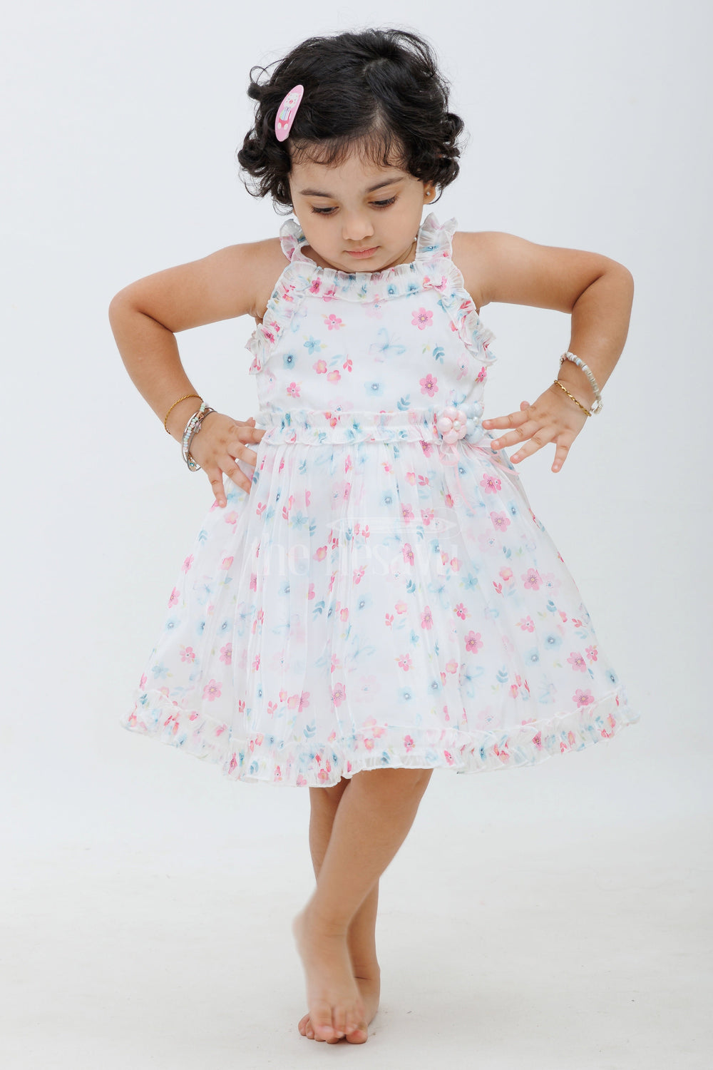 The Nesavu Baby Fancy Frock Elegant Chikankari Frock - Sleeveless Organza Printed Baby Dress Nesavu Elegant Chikankari Frock - Nesavu | Organza Printed Baby Dress