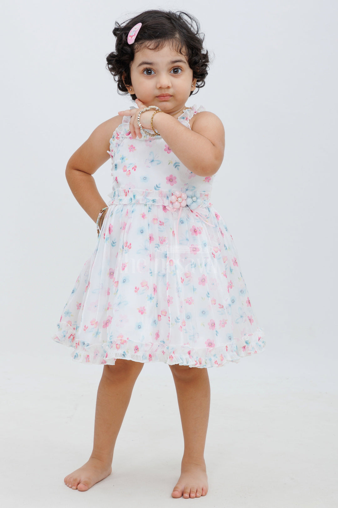 The Nesavu Baby Fancy Frock Elegant Chikankari Frock - Sleeveless Organza Printed Baby Dress Nesavu Elegant Chikankari Frock - Nesavu | Organza Printed Baby Dress