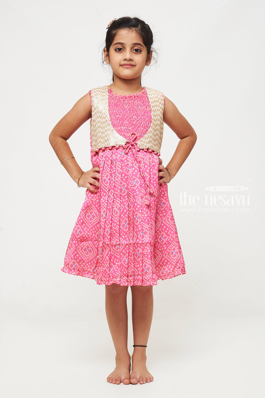 The Nesavu Girls Cotton Frock Elegant Cotton Frock for Girls with Sequined Accents - Perfect for Special Occasions Nesavu Buy Girls Special Occasion Cotton Frocks | Elegant Designs Online | The Nesavu