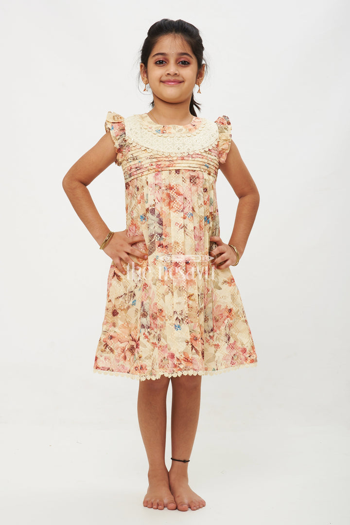The Nesavu Girls Cotton Frock Elegant Cotton Midi Frock - Sleeveless Designer Dress with Floral Prints Nesavu 22 (4Y) / multicolor GFC1350A-22 Elegant Cotton Midi Frock - Nesavu | Sleeveless Designer Dress with Floral Prints