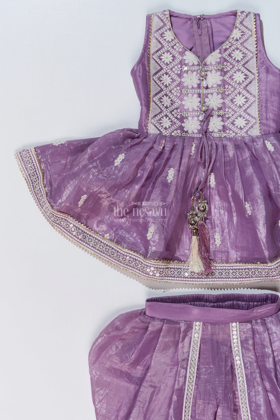 The Nesavu Girls Dothi Sets Elegant Dhoti Pajama Kurta Set for Girls with Glaze Shimmer Organza and Embroidered Details Nesavu Elegant Dhoti Pajama Kurta Set Girls Glaze Shimmer Organza Embroidered Details | The Nesavu